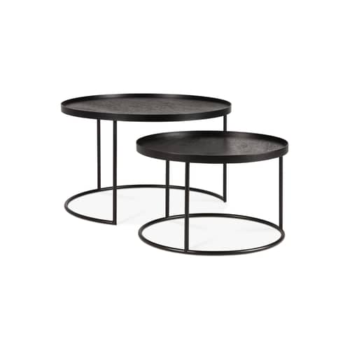  Nested tables wood black / Ø 62 x H 38 cm + Ø 49 x H 31 cm - Ethnicraft - Set 2 tables / Black - Metal, Stained plywood