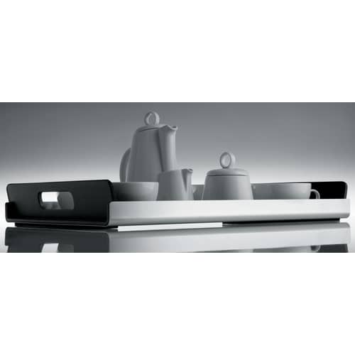 Plateau Vassily   / Acier - 45 x 30 cm - Alessi - L 45 cm - Acier & poignées noires - Acier inoxydable poli, PMMA