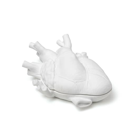 Schachtel Love in a Box keramik weiß / Menschliches Herz - 13,6 x 18,9 cm - Seletti - Weiß / Innen roter Velours - Porzellan, Velours