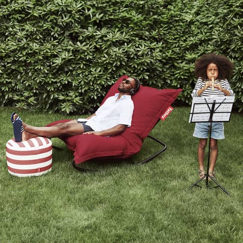  Set textile beige Floor cushion The Original Outdoor + Structure Rock\'n roll - Fatboy - Taupe grey / Black Structure -  Micro-billes EPS, Galvanized metal, Olefin fabric
