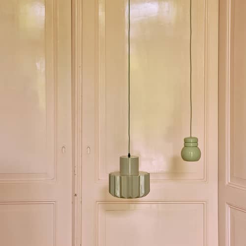 Sospensione Bulb ceramica verde / Ø 13 x H 15,2 cm - HK LIVING - Verde Pistacchio - Gres smaltato