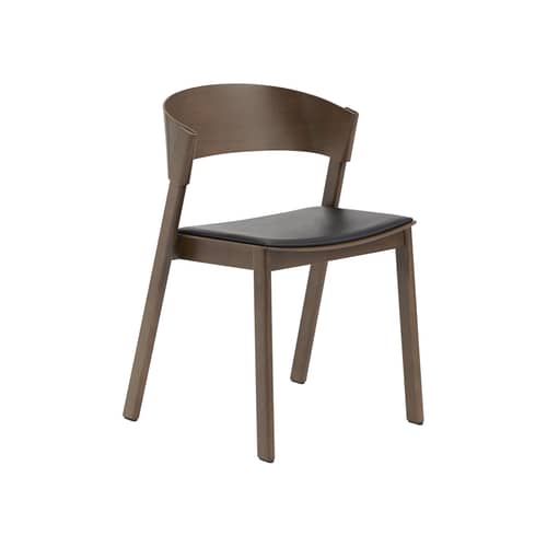 Cover Stacking chair wood brown / Leather seat - Muuto - Dark wood / Black Leather - Curved plywood, Full grain leather, Solid oak