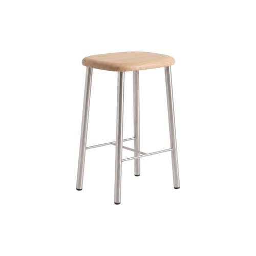 Bird Bar stool natural wood / H 65 cm - Unpadded - raawii - Steel / Oak seat - Solid oak, Stainless steel