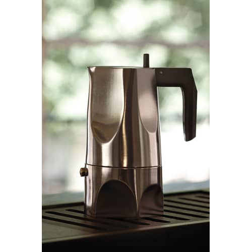 Cafetière italienne Ossidiana noir métal / 3 tasses - Alessi - 3 tasses / Acier & poignée noire - Fonte d\'aluminium, Résine thermoplastique
