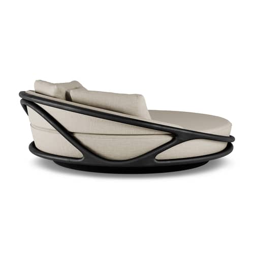 Canapé de jardin rond Solis OUTDOOR teck noir / Ø 200 cm - MORPHO - Beige / Teck noir - Mousse à séchage rapide, Teck massif, Tissu outdoor