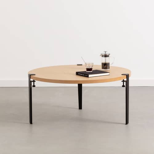 Couchtisch Brooklyn holz natur / Ø 90 x H 43 cm - Massive Eiche - TIPTOE - Graphitschwarz / Eiche - massive Eiche, thermolackierter Stahl