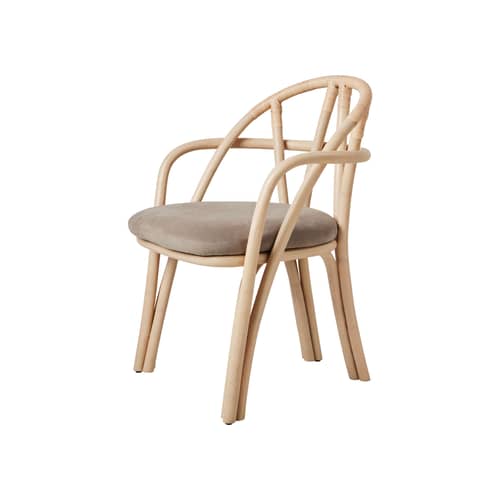 Fauteuil Bistra / Assise rembourrée - Gubi - Naturel / Velours beige(Fustagno 002) - Mousse, Rotin, Velours