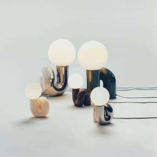 Lampada da tavolo Neotenic Grande ceramica argento / L 34 x H 51 cm - Petite Friture - Platino - Ceramica smaltata, Vetro soffiato a bocca