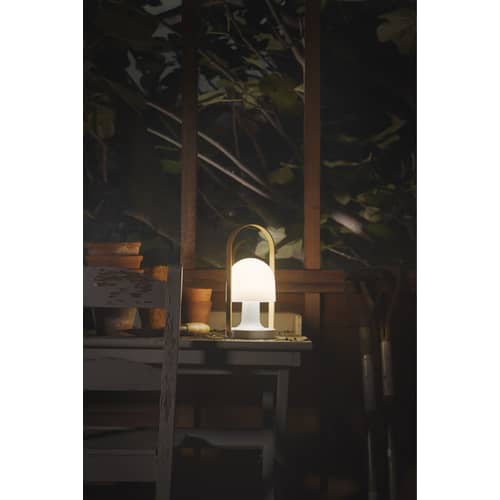 Lampe sans fil rechargeable FollowMe plastique blanc bois naturel / LED - H 29 cm - Marset - H 29 cm / Blanc & bois - Contreplaqué de chêne, Polycarbonate
