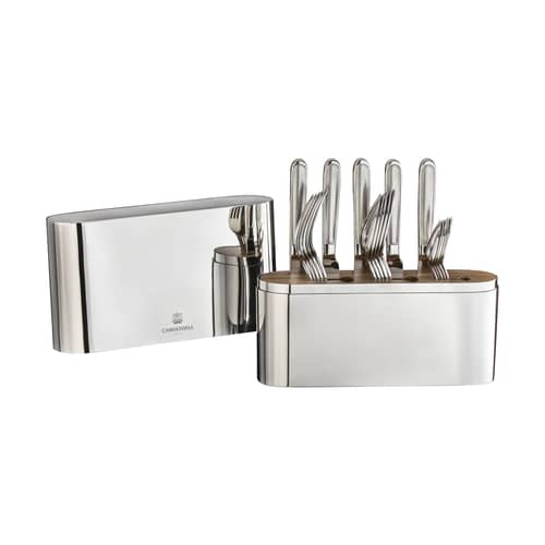 Ménagère Concorde métal / 24 couverts dans écrin (6 personnes) - Christofle - Acier brillant / Chêne - Acier poli, Chêne