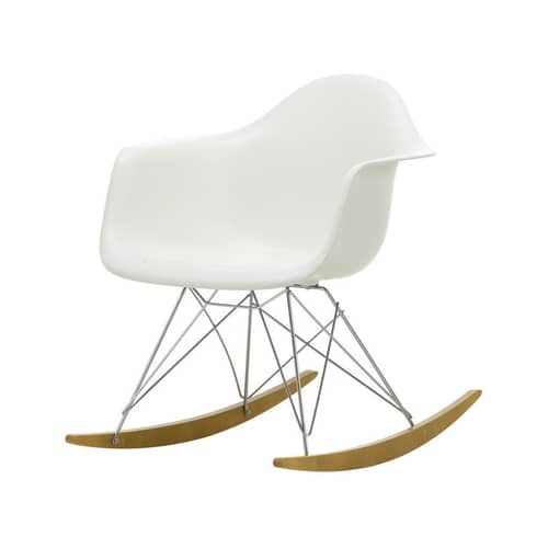 Rocking chair RAR - Eames Plastic Armchair plastique blanc / (1950) - Pieds chromés & bois clair - Vitra - Blanc / Chromé / Bois clair - Acier chromé, Érable massif, Polypropylène