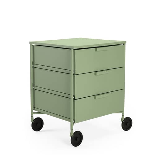Rollcontainer Mobil plastikmaterial grün / 3 Schubladen - Version mattlackiert - Kartell - Hellgrün matt - gefirnister Stahl, Recyceltes thermoplast. Technopolymer