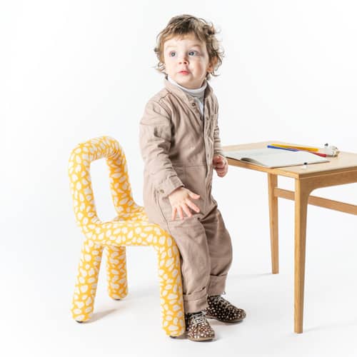 Sedia per bambino Mini Bold tessuto giallo / Imbottita - Moustache - Giraffa - Cotone, Espanso, Metallo