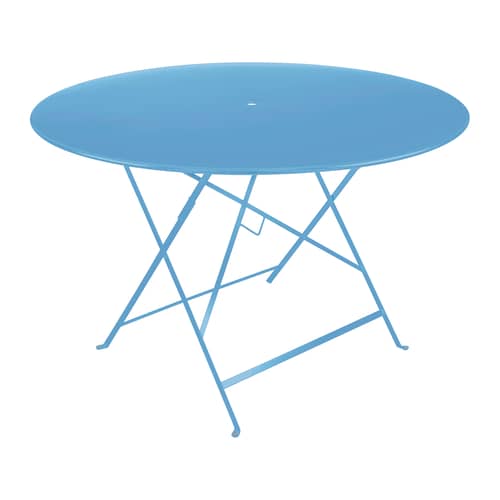 Table pliante Bistro métal bleu / Ø 117 cm - 6/8 personnes - Trou parasol - Fermob - Bleu Maya - Acier laqué