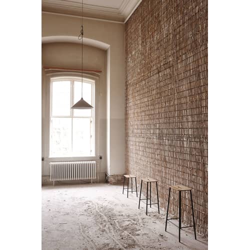 Tabouret de bar Adam / H 65 cm - Indoor - Frama  - Cuir beige / Acier brut - Acier, Cuir