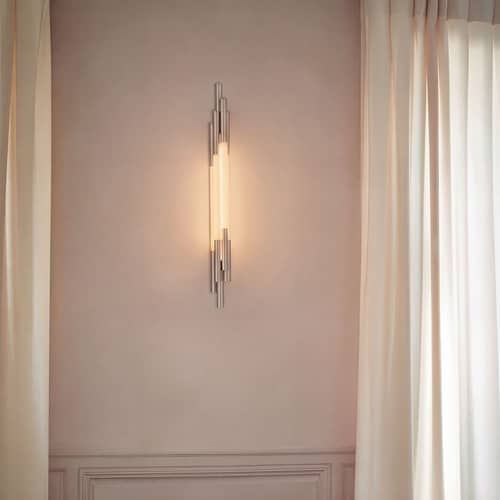 Applique ORG Small verre blanc / LED - L 105 cm - DCW éditions - Nickel & blanc - Aluminium, Verre opalin