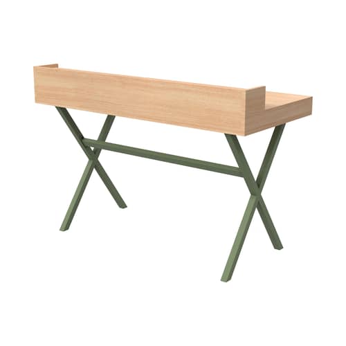 Bureau Hyppolite bois et métal vert / L 120 x P 56 cm - Hartô - Chêne naturel / Vert sauge - MDF plaqué chêne, Métal laqué