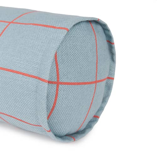 Coussin Vibes Cylinder bleu ciel / Ø 16 x L 50 cm - NOBODINOZ - Bleu ciel & rouge / Grille - Coton bio, Polyester Oeko-Tex