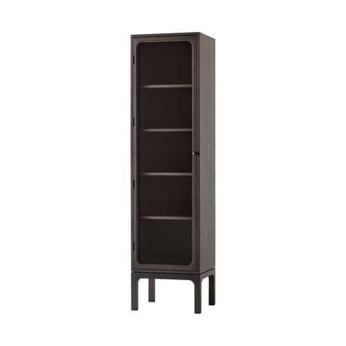 Geschirrschrank Trace Single SC87 holz braun / L 50 x H 192 cm - &tradition - Eiche dunkel gebeizt - Eichenfurnier, massive Eiche, Massives Messing