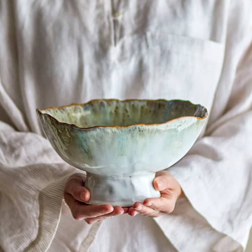 Joby Serving dish ceramic blue / Ø 24 x H 13 cm - Bloomingville - Blue-green - Enamelled sandstone