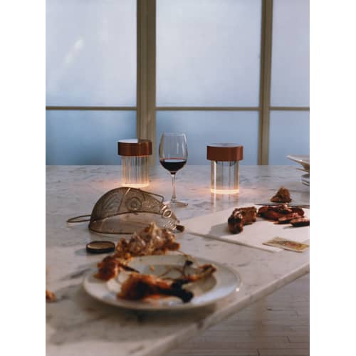 Lampada da esterno ricaricabile senza fili Last Order vetro trasparente / OUTDOOR - Ø 10 x H 14 cm - Flos - Striato / Acciaio e Trasparente - Metallo, Vetro
