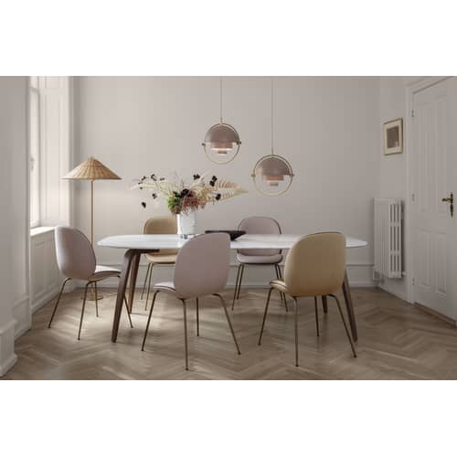 Lampadaire 9602 fibre végétale marron beige bois naturel / Rotin - Réédition 1935 - Gubi - Rotin naturel - Laiton poli, Rotin naturel, Tissu