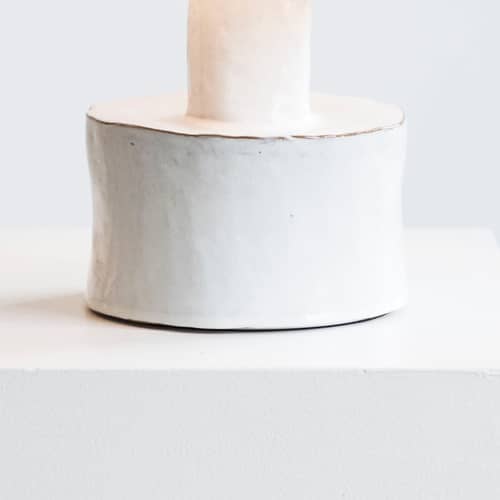 Lampe de table Catherine céramique blanc / Grès & tissu - Ø 25 x H 47 cm - Serax - Blanc mat / beige - Grès, Tissu