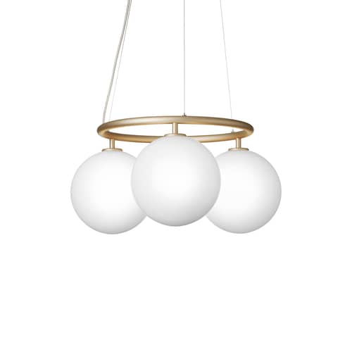 Suspension Miira 3 Circular verre blanc / Ø 54 cm - NUURA - Blanc opalin (lisse) / Doré - Aluminium, Verre soufflé bouche