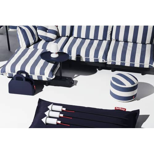 Outdoor-Hocker Point Outdoor textil blau / Olefin-Stoff - Ø 50 cm - Fatboy - Ozeanblau gestreift -  Micro-billes EPS, Olefin Stoff