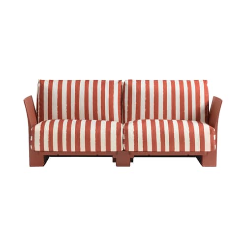 Divano da giardino a 2 posti Pop Outdoor Monoblock materiale plastico tessuto rosso / L 167 cm - Kartell - Bordeaux a righe / Struttura Bordeaux - policarbonato, Poliuretano espanso, Tessuto da esterno