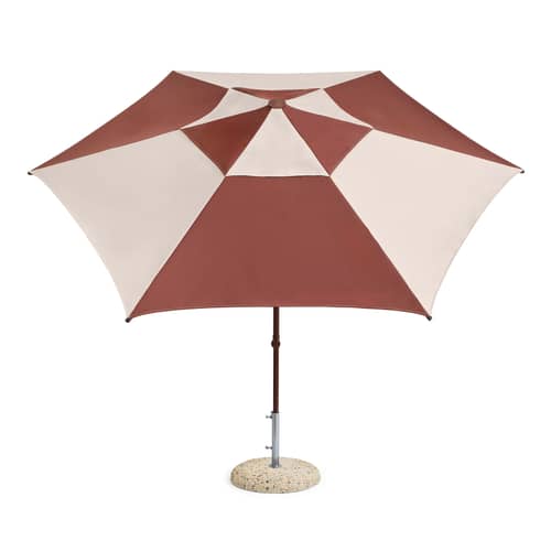 Sonnenschirm Terrazza - Hexagon textil rot / Ø 300 cm - Hay - Bordeaux & Gebrochenes weiß - Aluminium, Polyacryl-Gewebe, Polypropylen, Stahl