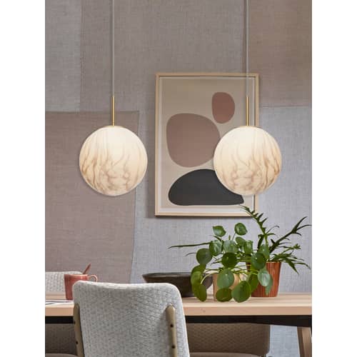 Suspension Carrara verre blanc or / Ø 28 cm - Verre effet marbre / Seconde vie - It\'s about Romi - Blanc effet marbre / Or - Métal, Verre