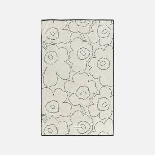 Telo da bagno Piirto Unikko tessuto beige / 100 x 160 cm - Marimekko - Piirto Unikko / Avorio e nero - Spugna di cotone biologico