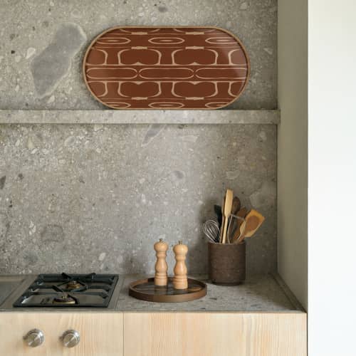 Second Nature Tray wood brown / 71 x 36 cm - Ethnicraft - Second Nature / Auburn & Oak - Oak veneer, Silkscreen printing glass