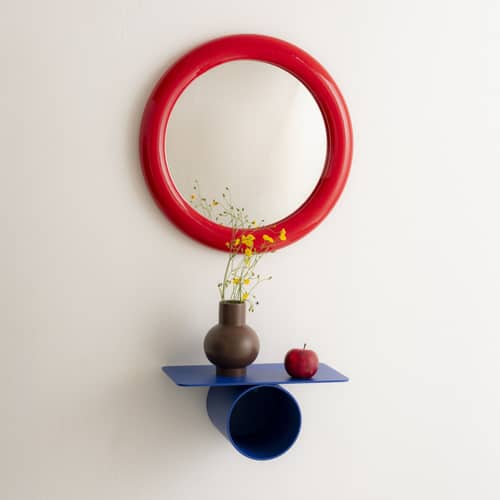 Miroir mural Duplum céramique rouge / Ø 48,3 cm - raawii - Rouge passion - Céramique émaillée, Verre