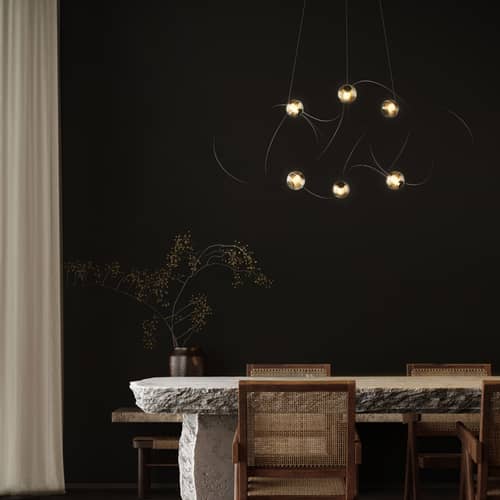 Munari 6 Pendant metal black / LED - Ø 120 x H 45 cm / Pre-assembled version - DCW éditions - Black & White - Acrylic, Steel