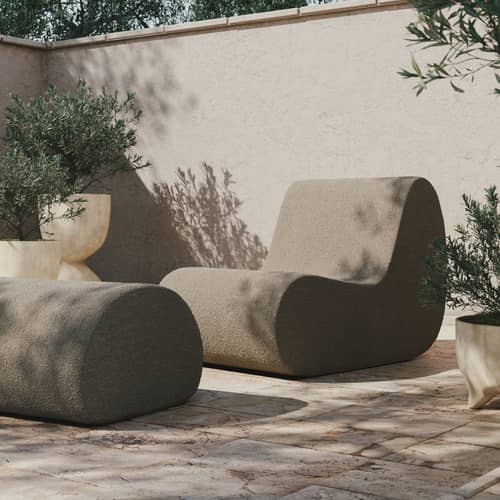 Pouf d\'extérieur Rouli tissu marron - Ferm Living - Sable foncé (Pure bouclé) - Mousse PU haute résilience, Tissu outdoor bouclé