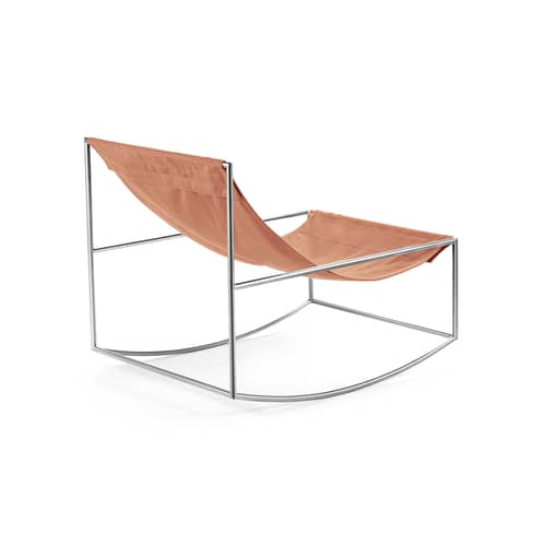 Rocking chair  tissu rose OUTDOOR - valerie objects - Rose / Structure acier poli - Acier inoxydable, Tissu outdoor