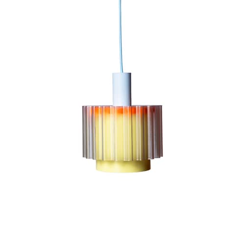 Suspension Gigi n°4 / Ø 18 x H 21 cm - Plastique recyclé / Fabriqué en France - Warren & Laetitia - Câble bleu ciel / Orange / Jaune pastel - Bioplastique, Plastique recyclé