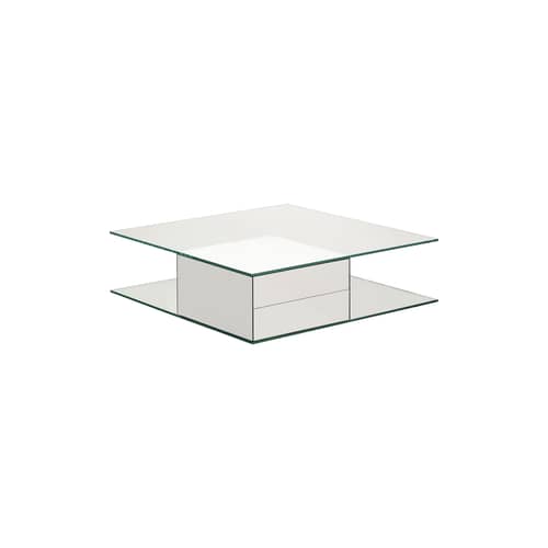 Table basse Ollie verre transparent / 120 x 120 cm - 2 tiroirs - Glas Italia - Transarent / Miroir - Miroir, Verre trempé extra-clair