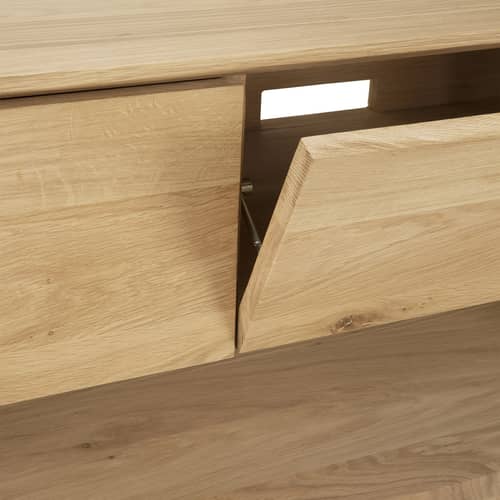 Nordic TV unit natural wood / L 180 x D 46 x H 45 cm - 1 drawer + 1 drop-leaf door - Ethnicraft - L 180 cm / Oak - Oiled solid oak