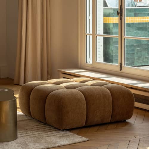 Sitzkissen Waffle textil braun / Sofa modulierbar – 104 x 104 cm - NV GALLERY - Camel, gekräuselt - Gewebe, High Density-Schaum