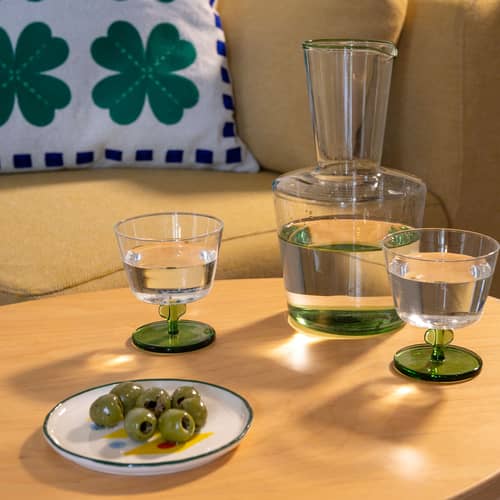 Bicchiere a piede Petal vetro verde / Set di 2 - & klevering - Verde - Vetro borosilicato