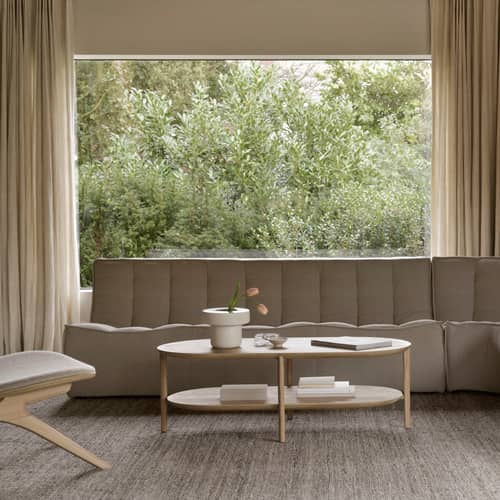 Canapé droit N701 tissu beige / 3 places - L 210 cm / Coton recyclé - Ethnicraft - Ecru Eco (coton recyclé) - Bois, Coton recyclé, Mousse PU haute densité
