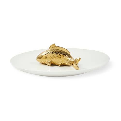 Centrotavola Fish ceramica bianco / Ø 40 cm - Pols Potten - Bianco e Oro - Ceramica