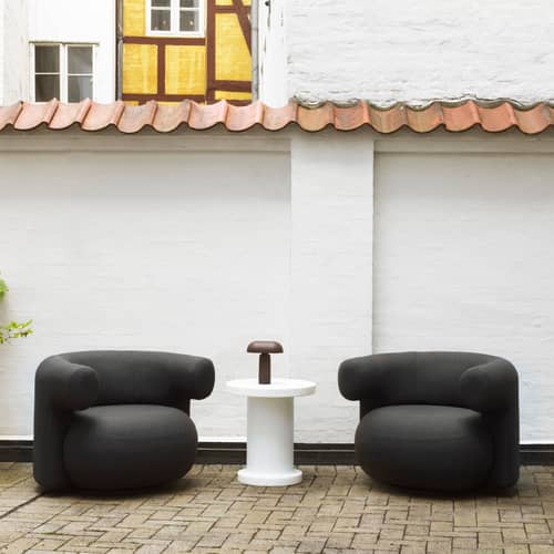 Fauteuil pivotant Burra Outdoor tissu marron - Normann Copenhagen - Marron (tissu Chestnut NAT 10102) - Acier, Bois certifié FSC, Mousse, Tissu outdoor