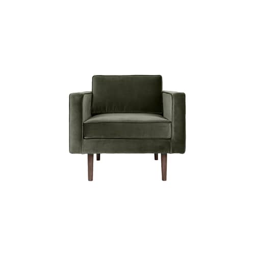 Fauteuil rembourré Wind tissu vert / Velours - BROSTE COPENHAGEN - Vert kaki - Aggloméré, Chêne huilé teinté, Mousse, Velours polyester