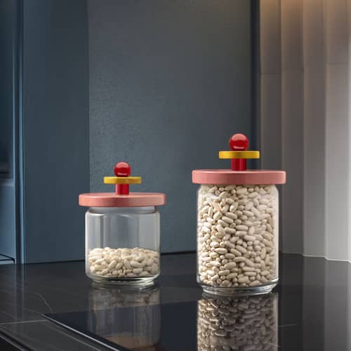 hermetisch verschließbares Glas Twergi glas holz rosa / 100 cl - By Ettore Sottsass / Alessi 100 Values Collection - Alessi - Rosa - FSC-zertifiziertes massives Lindenholz, Glas, Silikon
