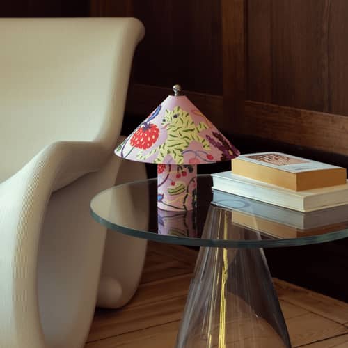 Lampe sans fil rechargeable Loulou LED tissu rose - CRÈME ATELIER - Jardin poudré - Lin, PLA recyclé