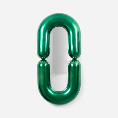Miroir mural Zodiac Bumper Large céramique vert /  L 55 x H 110 cm - Jean-Baptiste Fastrez, 2020 - Moustache - Vert métallisé - Céramique, Verre
